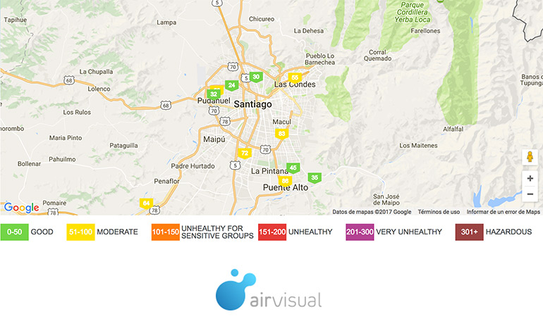 Indice de calidad del aire en Santiago